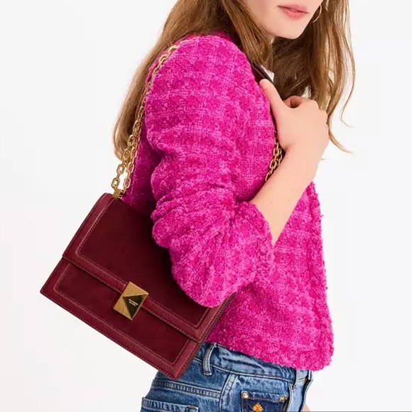 NWT-Kate Spade-Deco Pebbled Leather & Suede-Chain Shoulder Bag-Cherry Juice-$358 - Picture 15 of 16